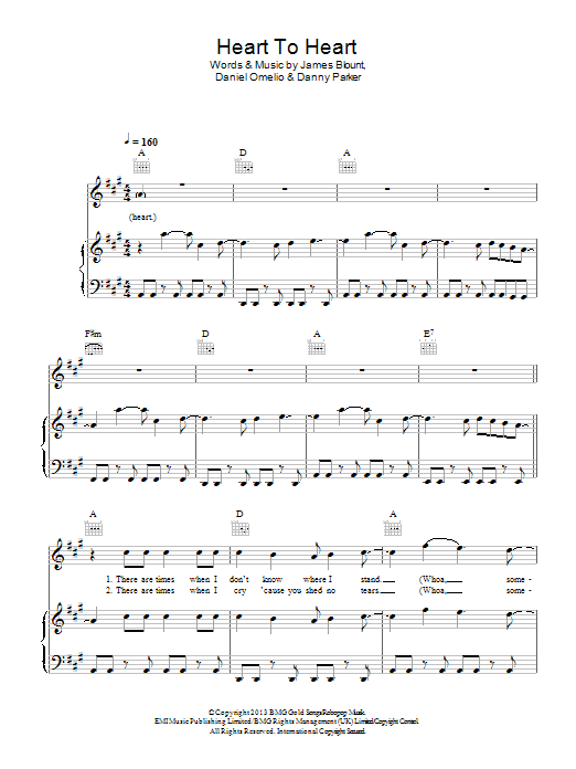 Download James Blunt Heart To Heart Sheet Music and learn how to play Piano, Vocal & Guitar PDF digital score in minutes