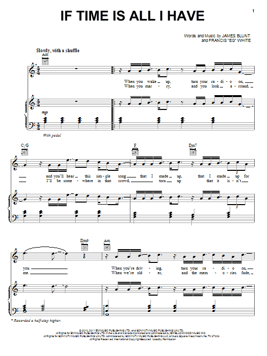 Download James Blunt If Time Is All I Have Sheet Music and learn how to play Piano, Vocal & Guitar (Right-Hand Melody) PDF digital score in minutes