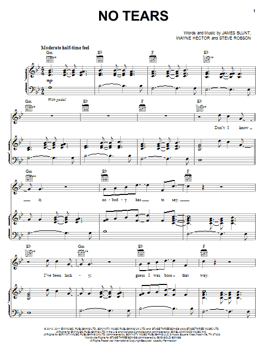 Download James Blunt No Tears Sheet Music and learn how to play Piano, Vocal & Guitar (Right-Hand Melody) PDF digital score in minutes
