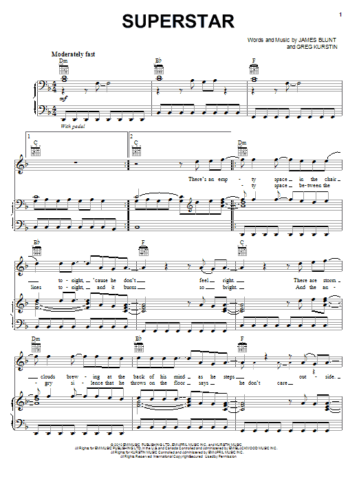 Download James Blunt Superstar Sheet Music and learn how to play Piano, Vocal & Guitar (Right-Hand Melody) PDF digital score in minutes