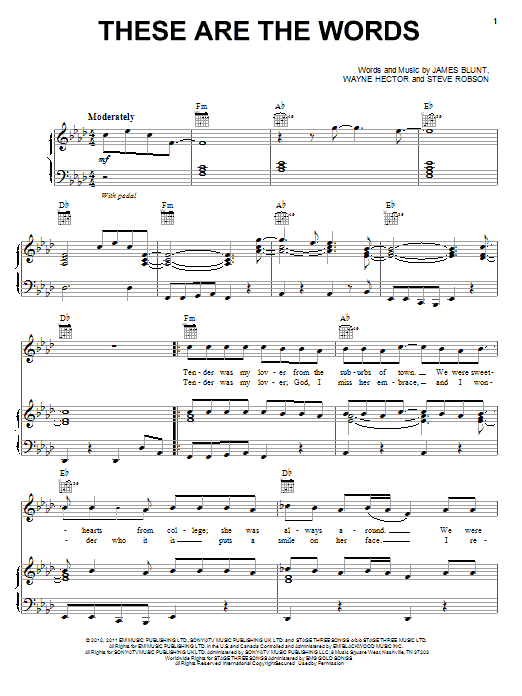 Download James Blunt These Are The Words Sheet Music and learn how to play Piano, Vocal & Guitar (Right-Hand Melody) PDF digital score in minutes