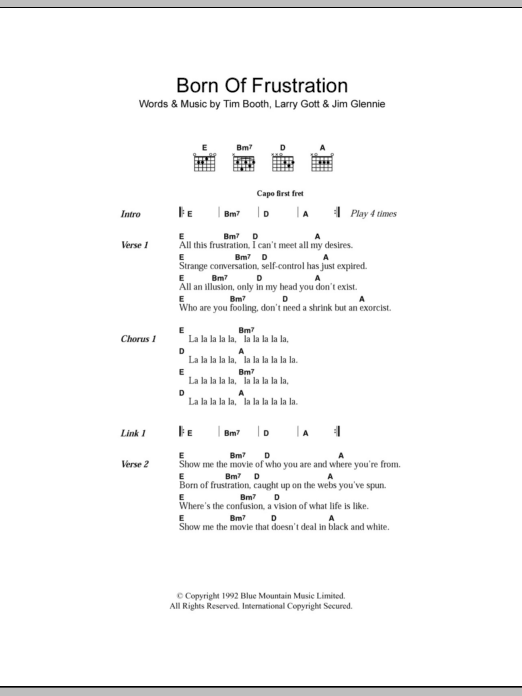 Download James Born Of Frustration Sheet Music and learn how to play Lyrics & Chords PDF digital score in minutes