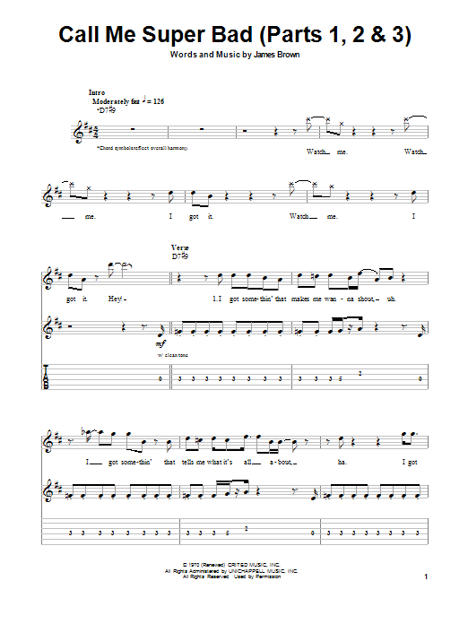 Download James Brown Call Me Super Bad (Parts 1, 2 & 3) Sheet Music and learn how to play Bass Guitar Tab PDF digital score in minutes
