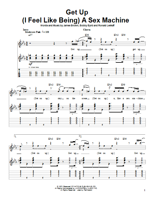 Download James Brown Get Up (I Feel Like Being) A Sex Machine Sheet Music and learn how to play Guitar Tab PDF digital score in minutes