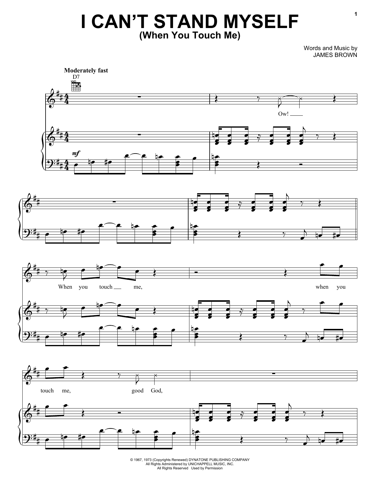 Download James Brown I Can't Stand Myself (When You Touch Me) Sheet Music and learn how to play Piano, Vocal & Guitar (Right-Hand Melody) PDF digital score in minutes
