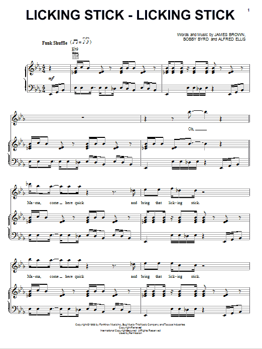 Download James Brown Licking Stick - Licking Stick Sheet Music and learn how to play Piano, Vocal & Guitar (Right-Hand Melody) PDF digital score in minutes