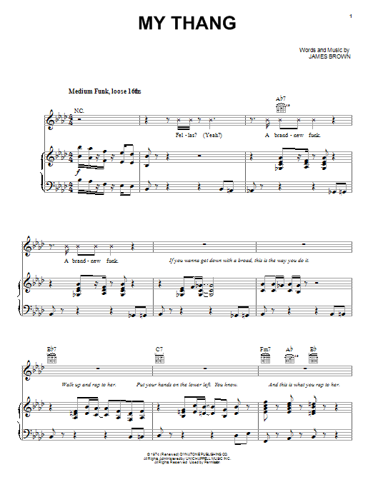 Download James Brown My Thang Sheet Music and learn how to play Piano, Vocal & Guitar (Right-Hand Melody) PDF digital score in minutes