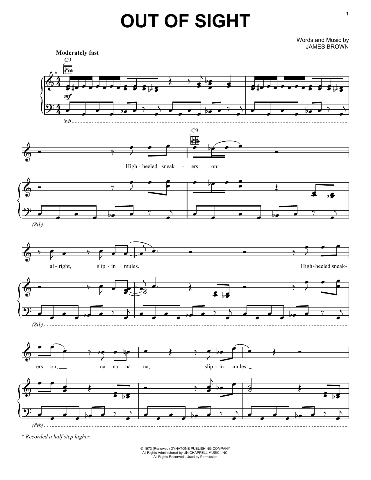 Download James Brown Out Of Sight Sheet Music and learn how to play Piano, Vocal & Guitar (Right-Hand Melody) PDF digital score in minutes