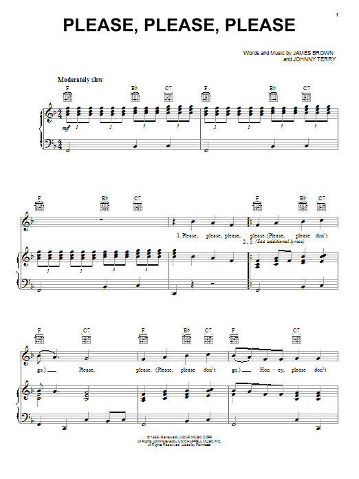 Download James Brown Please, Please, Please Sheet Music and learn how to play Piano, Vocal & Guitar (Right-Hand Melody) PDF digital score in minutes