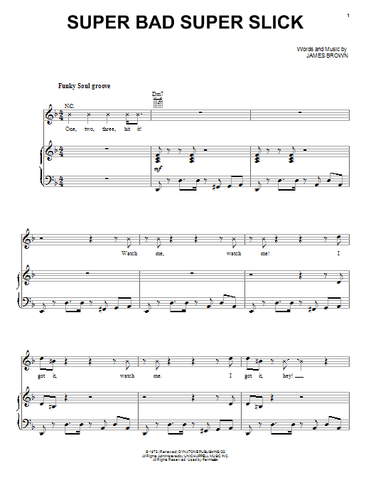 Download James Brown Super Bad Super Slick Sheet Music and learn how to play Piano, Vocal & Guitar (Right-Hand Melody) PDF digital score in minutes