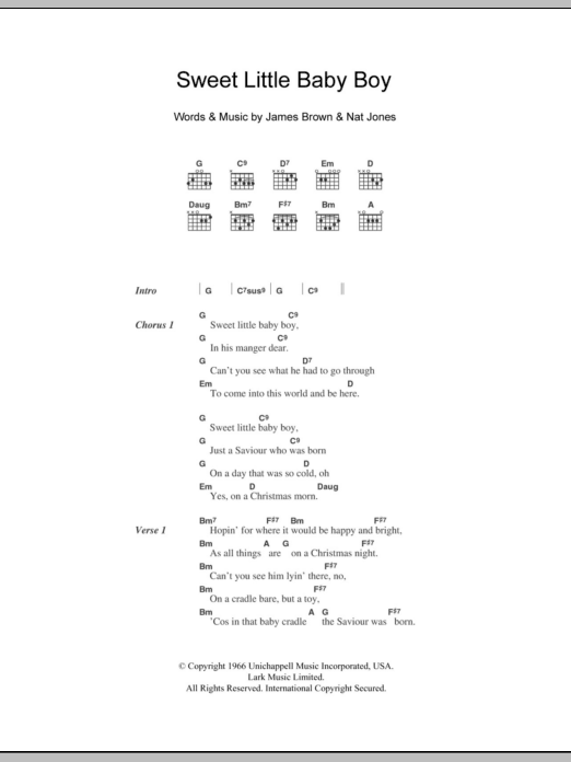 Download James Brown Sweet Little Baby Boy Sheet Music and learn how to play Lyrics & Chords PDF digital score in minutes