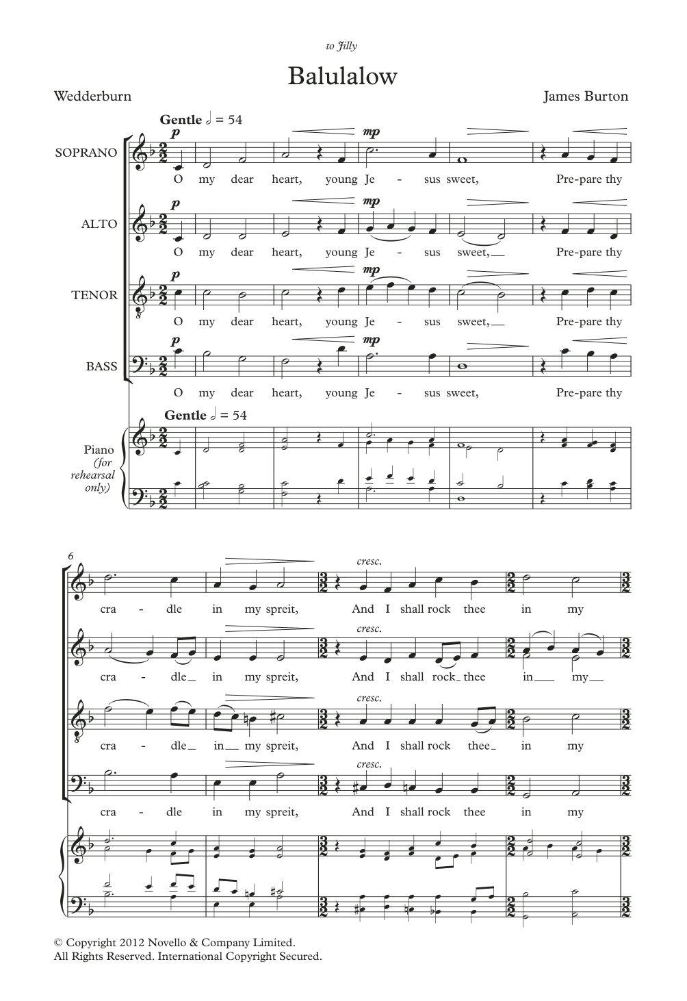 Download James Burton Balulalow Sheet Music and learn how to play SATB Choir PDF digital score in minutes