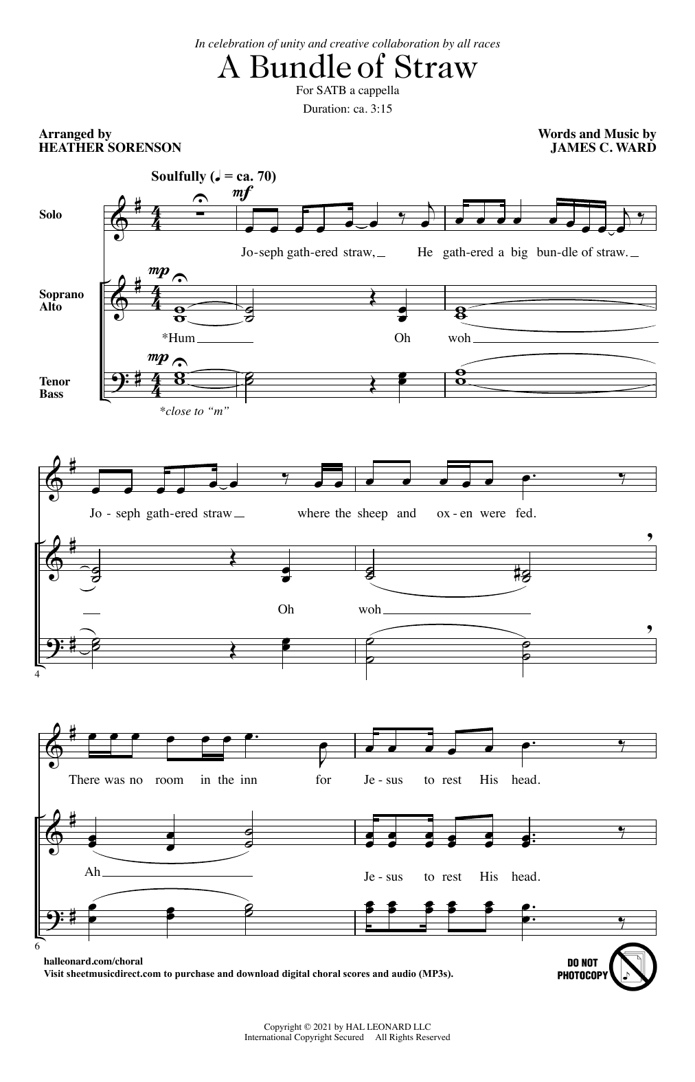 Download James C. Ward A Bundle Of Straw (arr. Heather Sorenson) Sheet Music and learn how to play SATB Choir PDF digital score in minutes