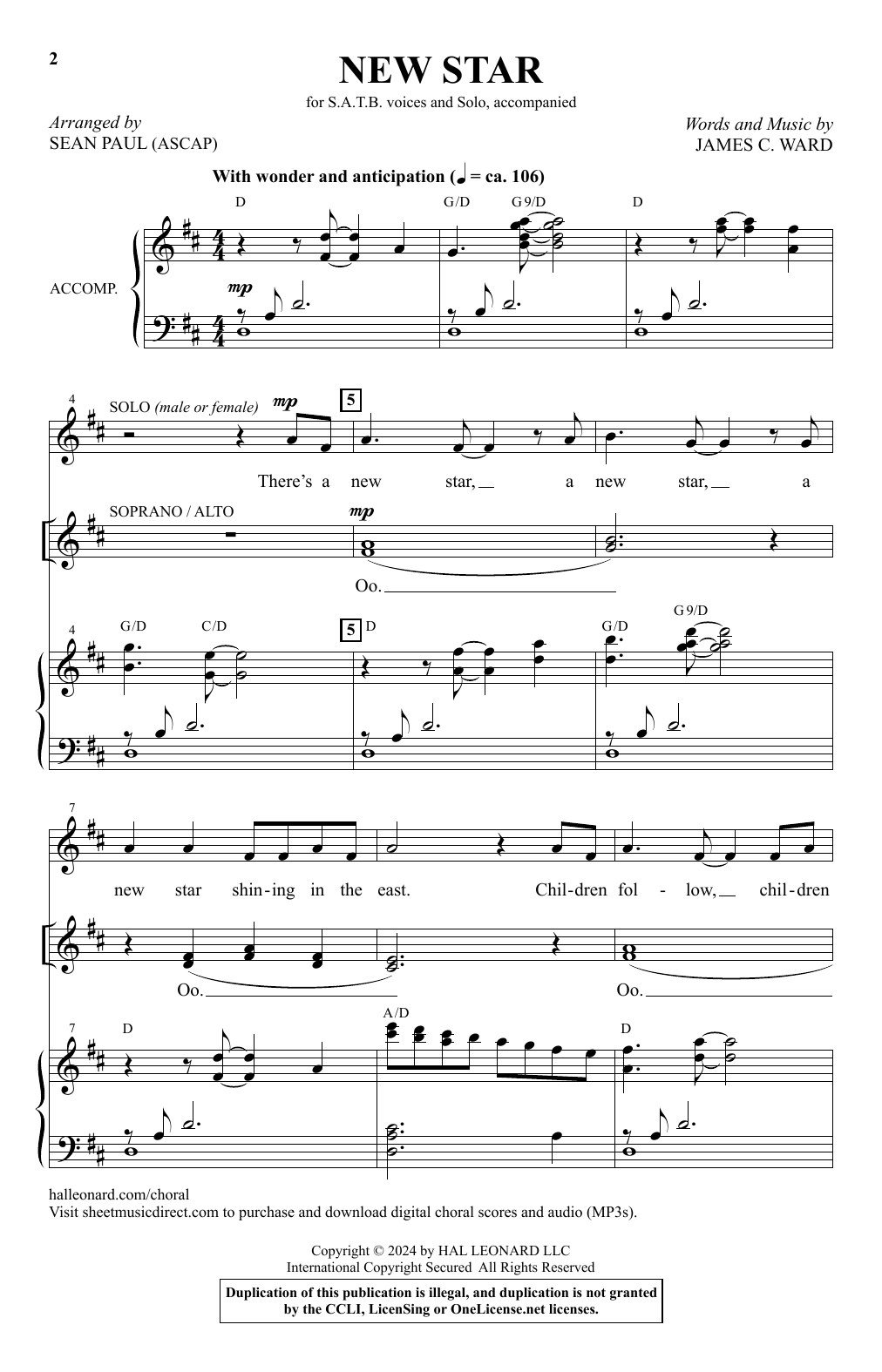 Download James C. Ward New Star (arr. Sean Paul) Sheet Music and learn how to play SATB Choir PDF digital score in minutes