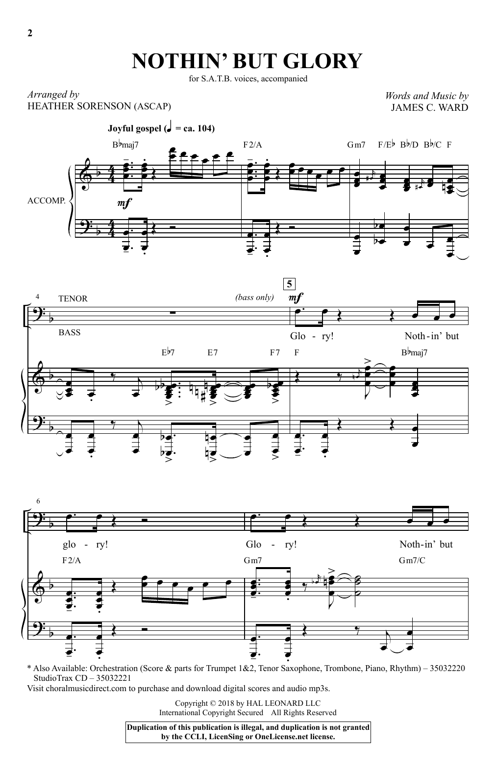 Download James C. Ward Nothin' But Glory (arr. Heather Sorenson) Sheet Music and learn how to play SATB Choir PDF digital score in minutes