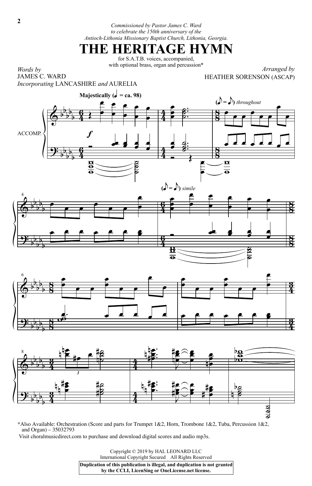 Download James C. Ward The Heritage Hymn (arr. Heather Sorenson) Sheet Music and learn how to play SATB Choir PDF digital score in minutes