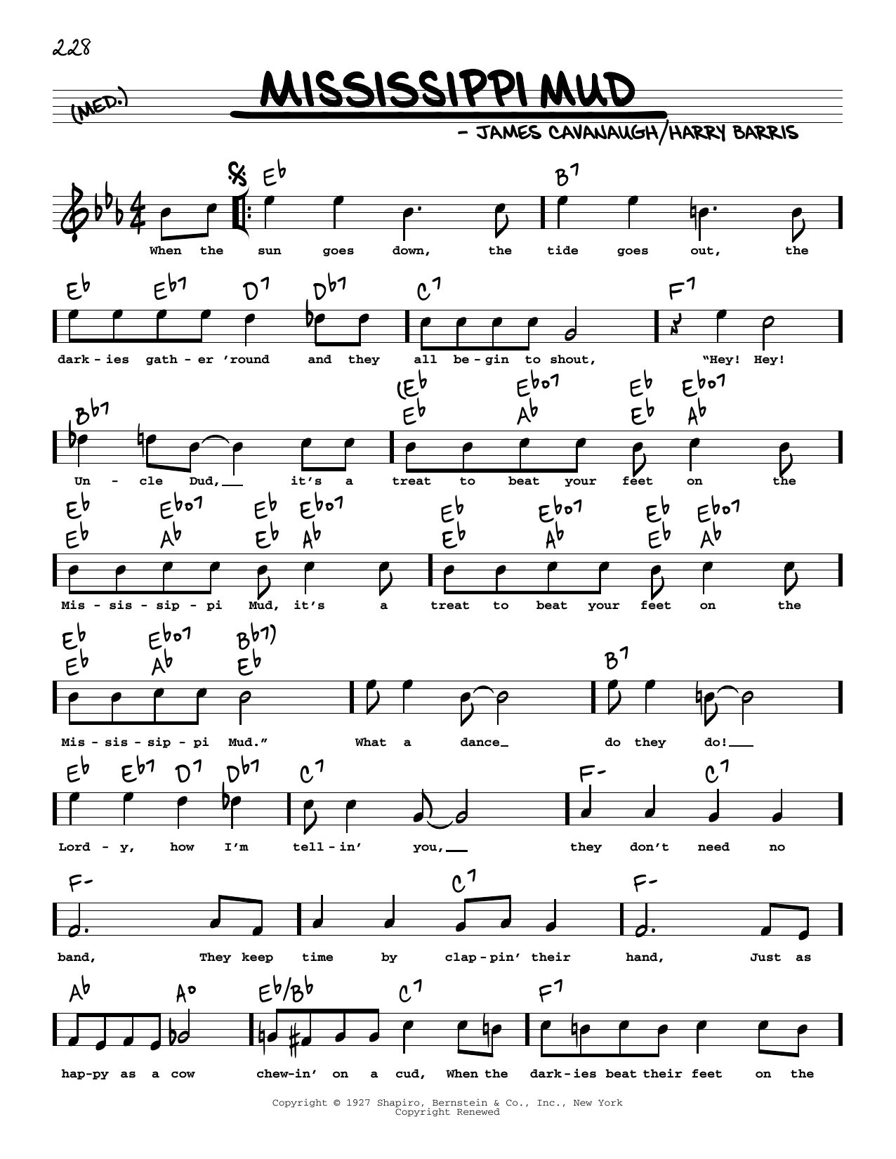 Download James Cavanaugh Mississippi Mud (arr. Robert Rawlins) Sheet Music and learn how to play Real Book – Melody, Lyrics & Chords PDF digital score in minutes