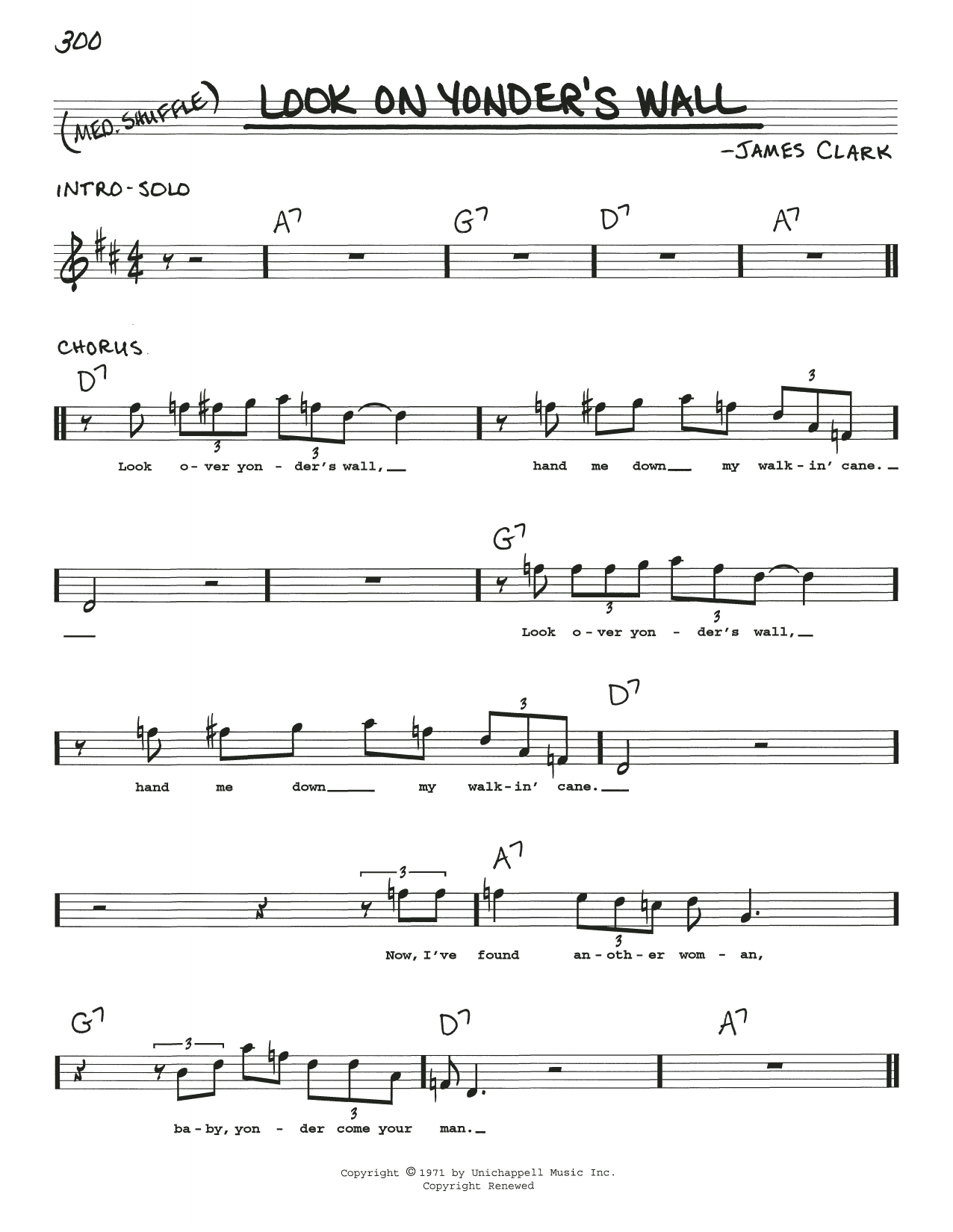 Download James Clark Look On Yonder's Wall Sheet Music and learn how to play Real Book – Melody, Lyrics & Chords PDF digital score in minutes