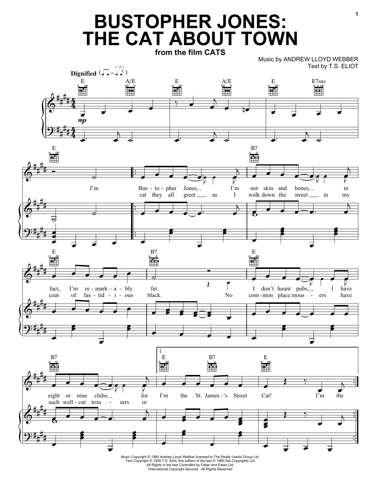 Download James Corden Bustopher Jones: The Cat About Town (from the Motion Picture Cats) Sheet Music and learn how to play Piano, Vocal & Guitar Chords (Right-Hand Melody) PDF digital score in minutes