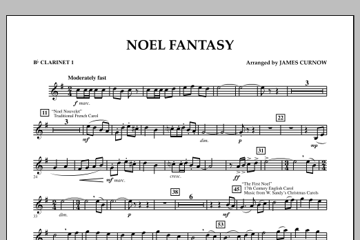 Download James Curnow Noel Fantasy - Bb Clarinet 1 Sheet Music and learn how to play Concert Band PDF digital score in minutes