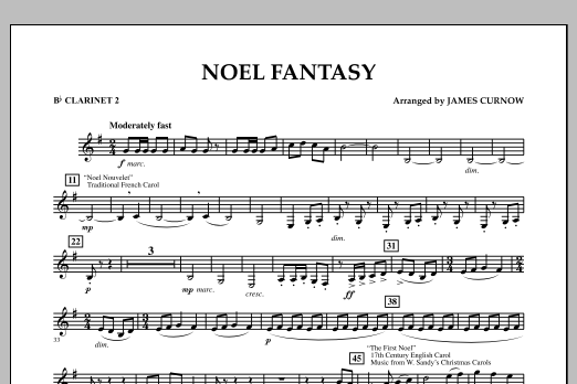 Download James Curnow Noel Fantasy - Bb Clarinet 2 Sheet Music and learn how to play Concert Band PDF digital score in minutes