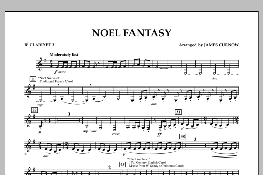 Download James Curnow Noel Fantasy - Bb Clarinet 3 Sheet Music and learn how to play Concert Band PDF digital score in minutes