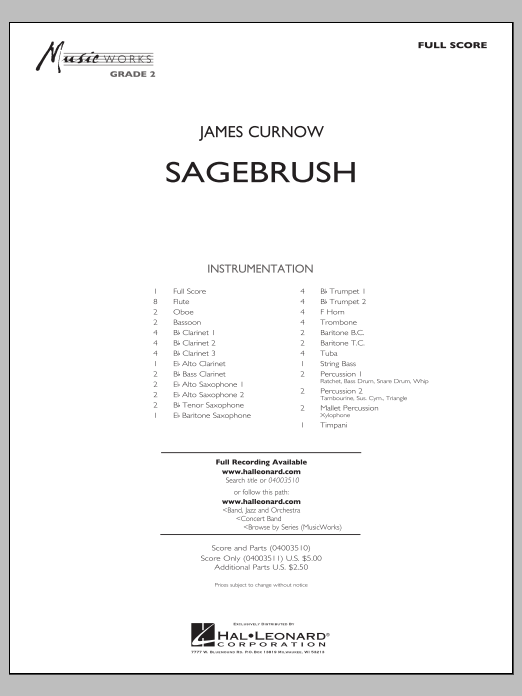 Download James Curnow Sagebrush - Full Score Sheet Music and learn how to play Concert Band PDF digital score in minutes