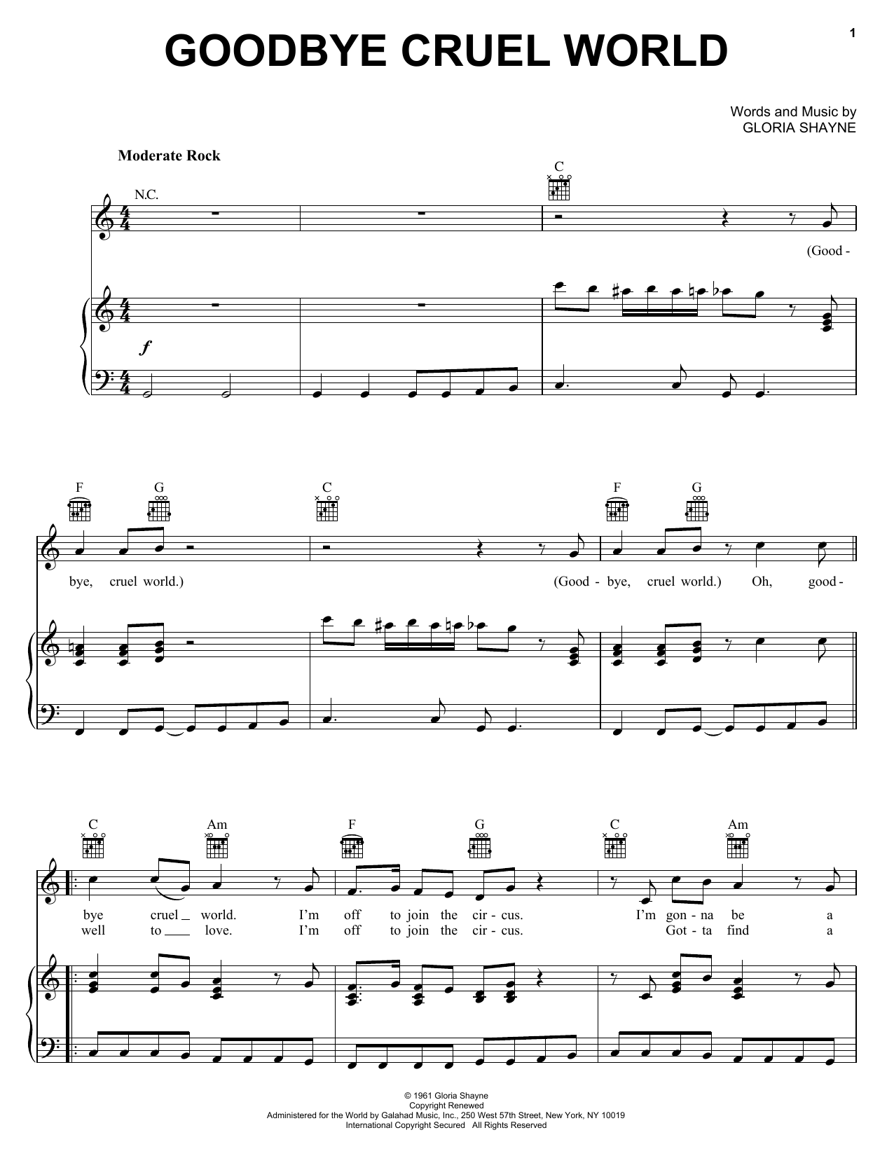 Download James Darren Goodbye Cruel World Sheet Music and learn how to play Melody Line, Lyrics & Chords PDF digital score in minutes