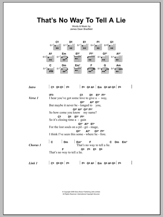 Download James Dean Bradfield That's No Way To Tell A Lie Sheet Music and learn how to play Lyrics & Chords PDF digital score in minutes