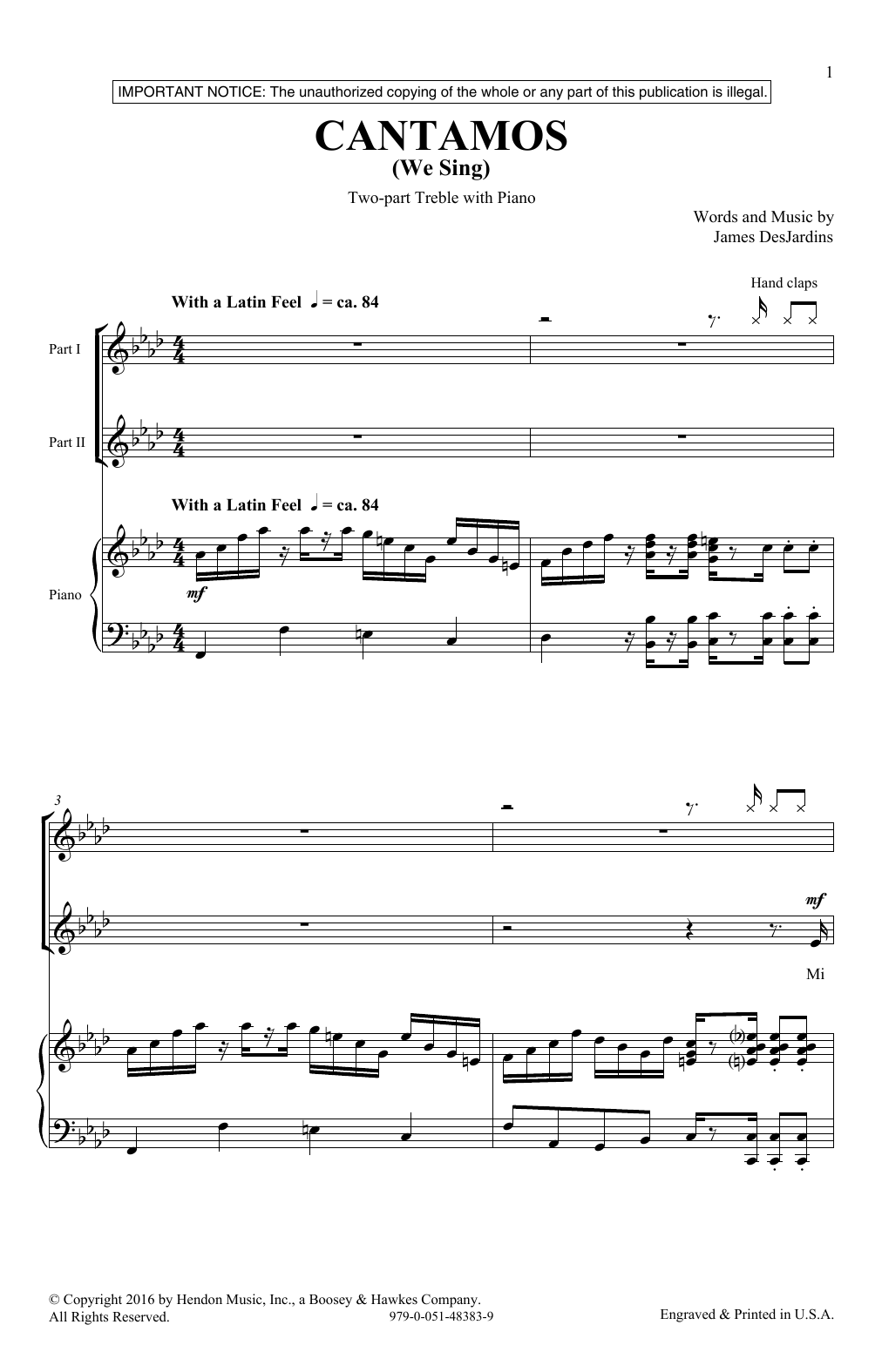 Download James DesJardins Cantamos Sheet Music and learn how to play 2-Part Choir PDF digital score in minutes