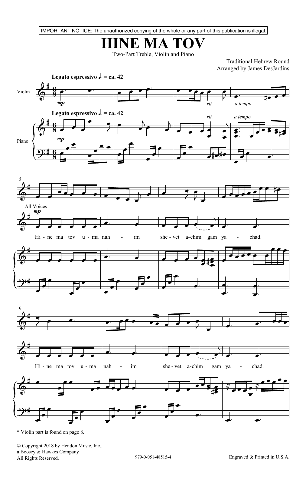 Download James DesJardins Hine Ma Tov Sheet Music and learn how to play 2-Part Choir PDF digital score in minutes