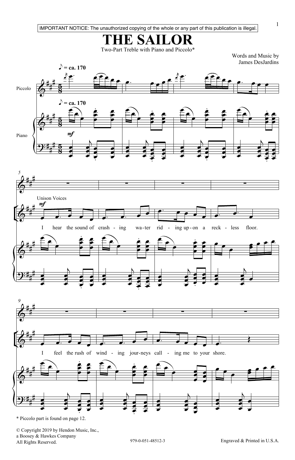 Download James DesJardins The Sailor Sheet Music and learn how to play 2-Part Choir PDF digital score in minutes