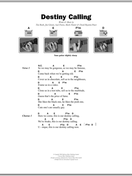 Download James Destiny Calling Sheet Music and learn how to play Lyrics & Chords PDF digital score in minutes
