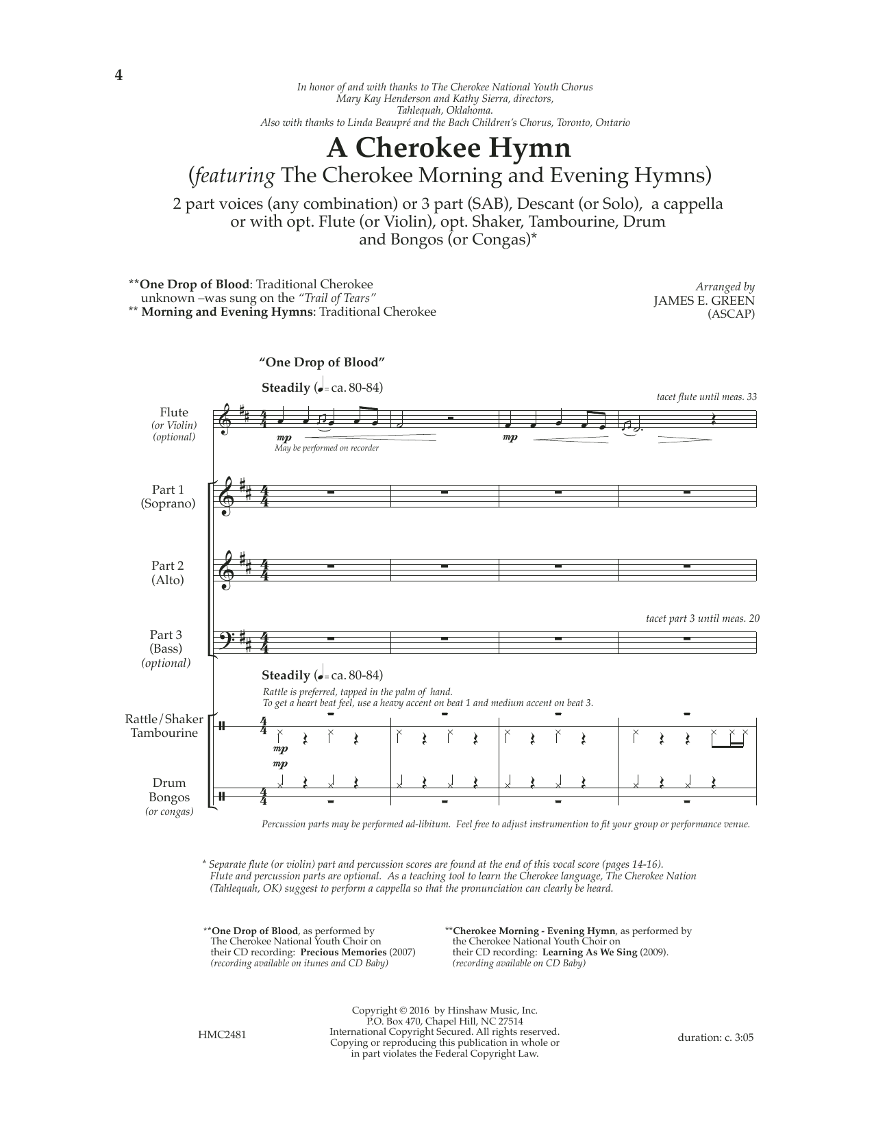 Download James E. Green A Cherokee Hymn Sheet Music and learn how to play SAB Choir PDF digital score in minutes