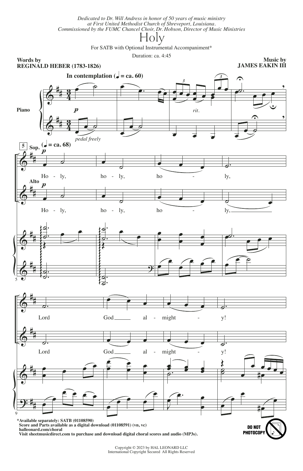 Download James Eakin III Holy Sheet Music and learn how to play SATB Choir PDF digital score in minutes