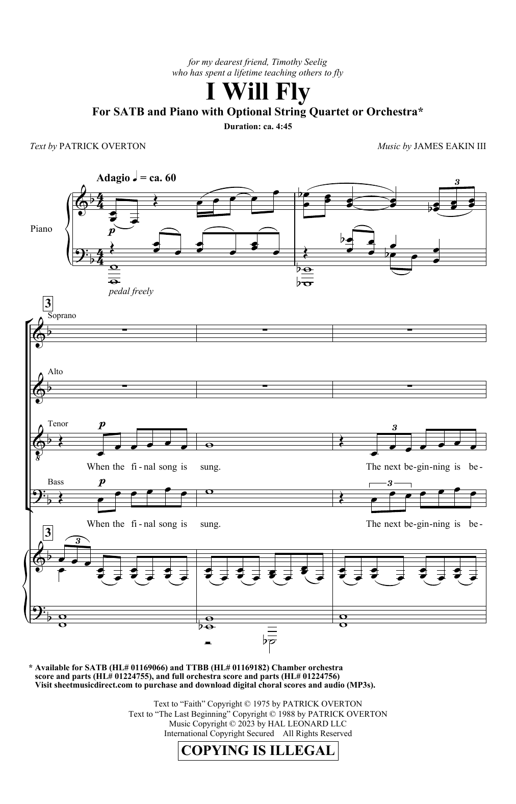 Download James Eakin III I Will Fly Sheet Music and learn how to play SATB Choir PDF digital score in minutes