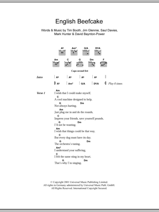 Download James English Beefcake Sheet Music and learn how to play Lyrics & Chords PDF digital score in minutes