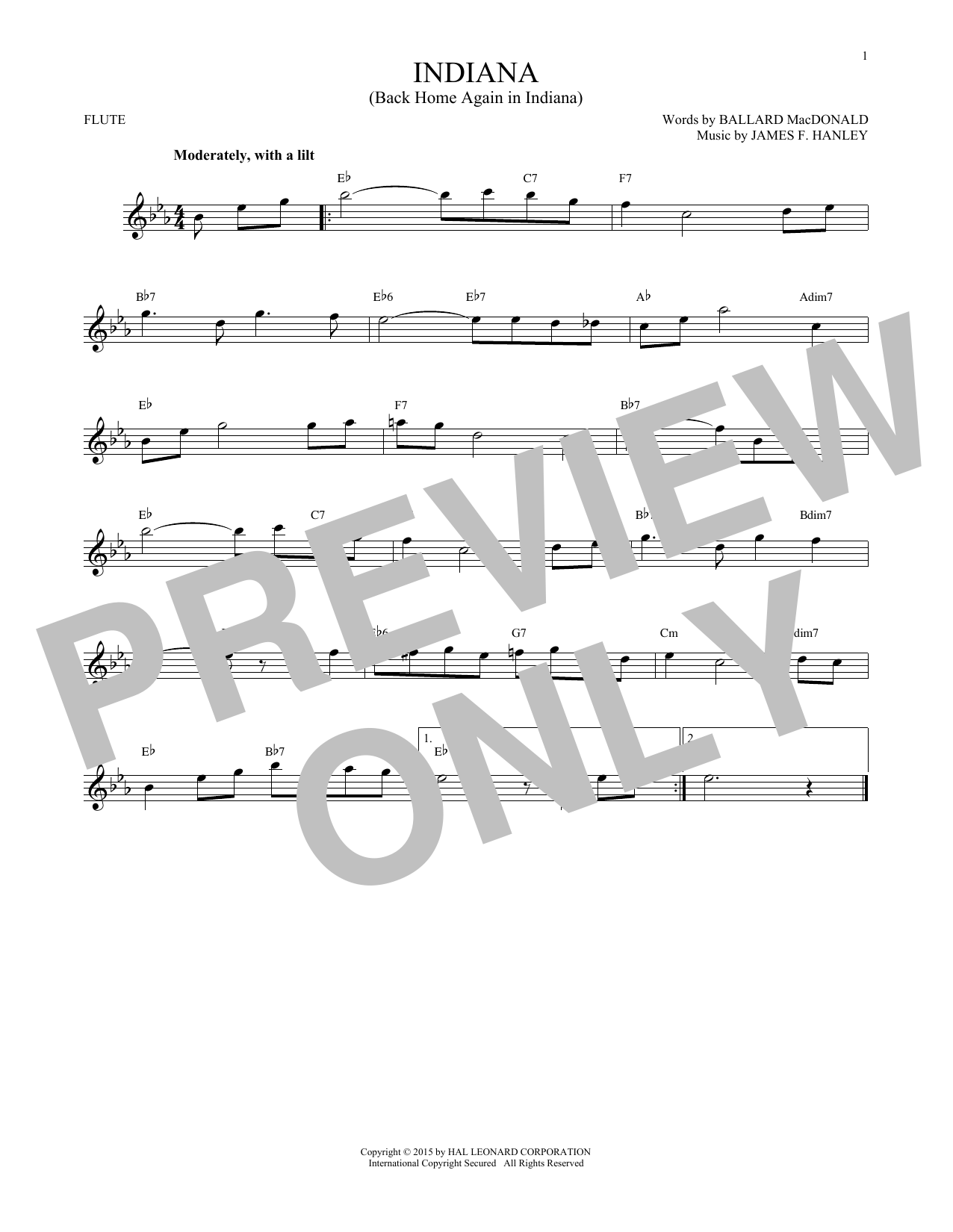 Download James F. Hanley Indiana (Back Home Again In Indiana) Sheet Music and learn how to play French Horn PDF digital score in minutes