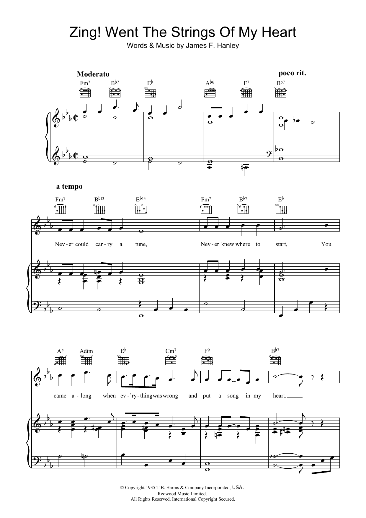 Download James F. Hanley Zing! Went The Strings Of My Heart Sheet Music and learn how to play Piano, Vocal & Guitar (Right-Hand Melody) PDF digital score in minutes
