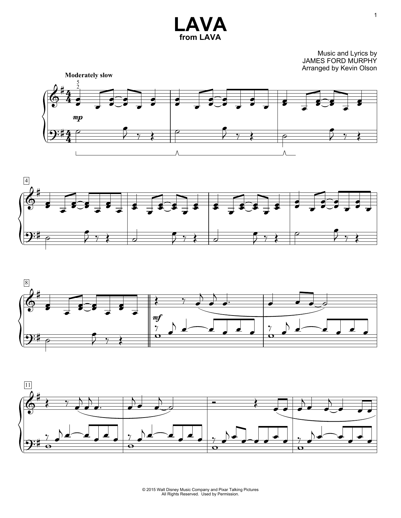 Download James Ford Murphy Lava (arr. Kevin Olson) Sheet Music and learn how to play Easy Piano Solo PDF digital score in minutes