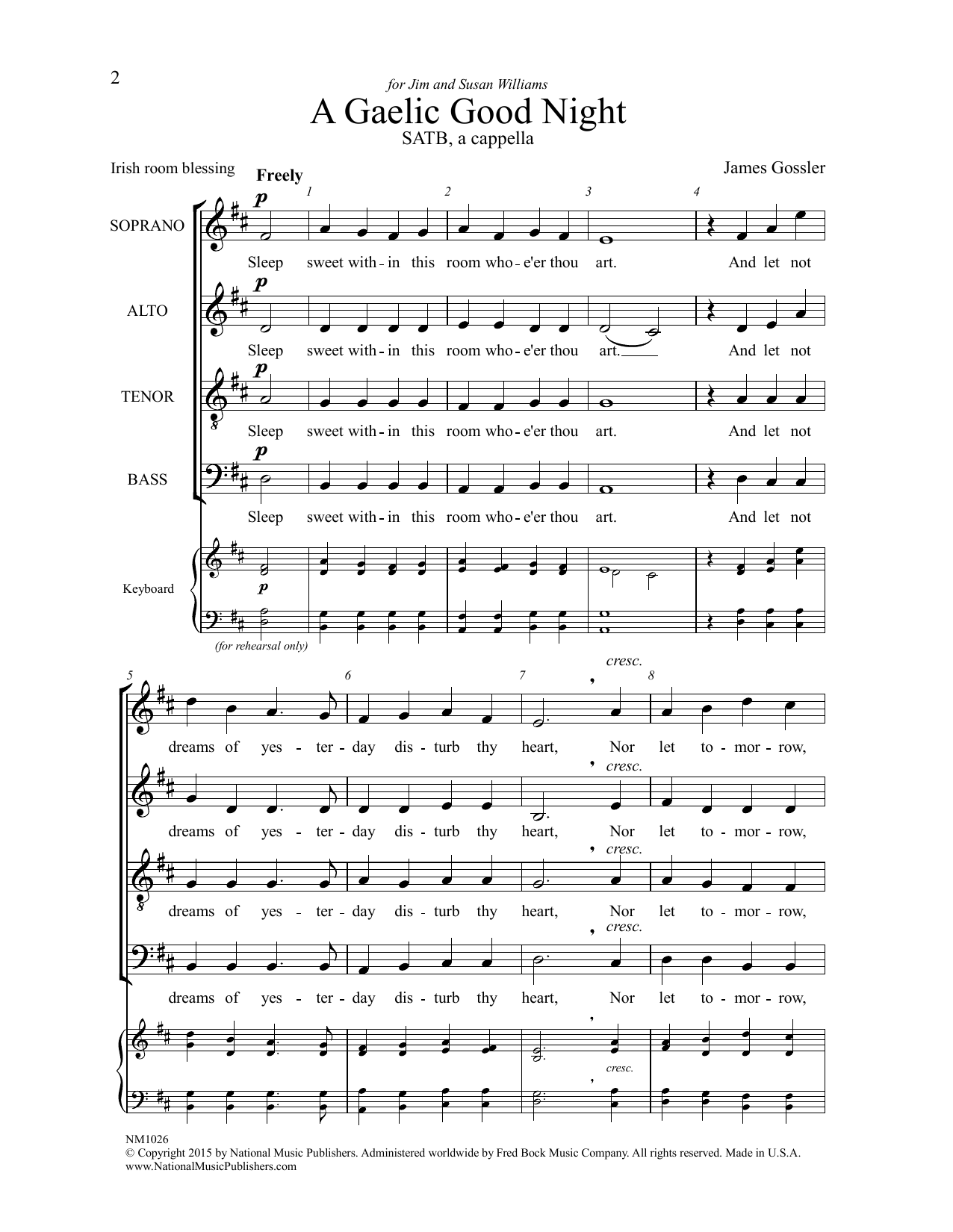Download James Gossler A Gaelic Good Night Sheet Music and learn how to play SATB Choir PDF digital score in minutes