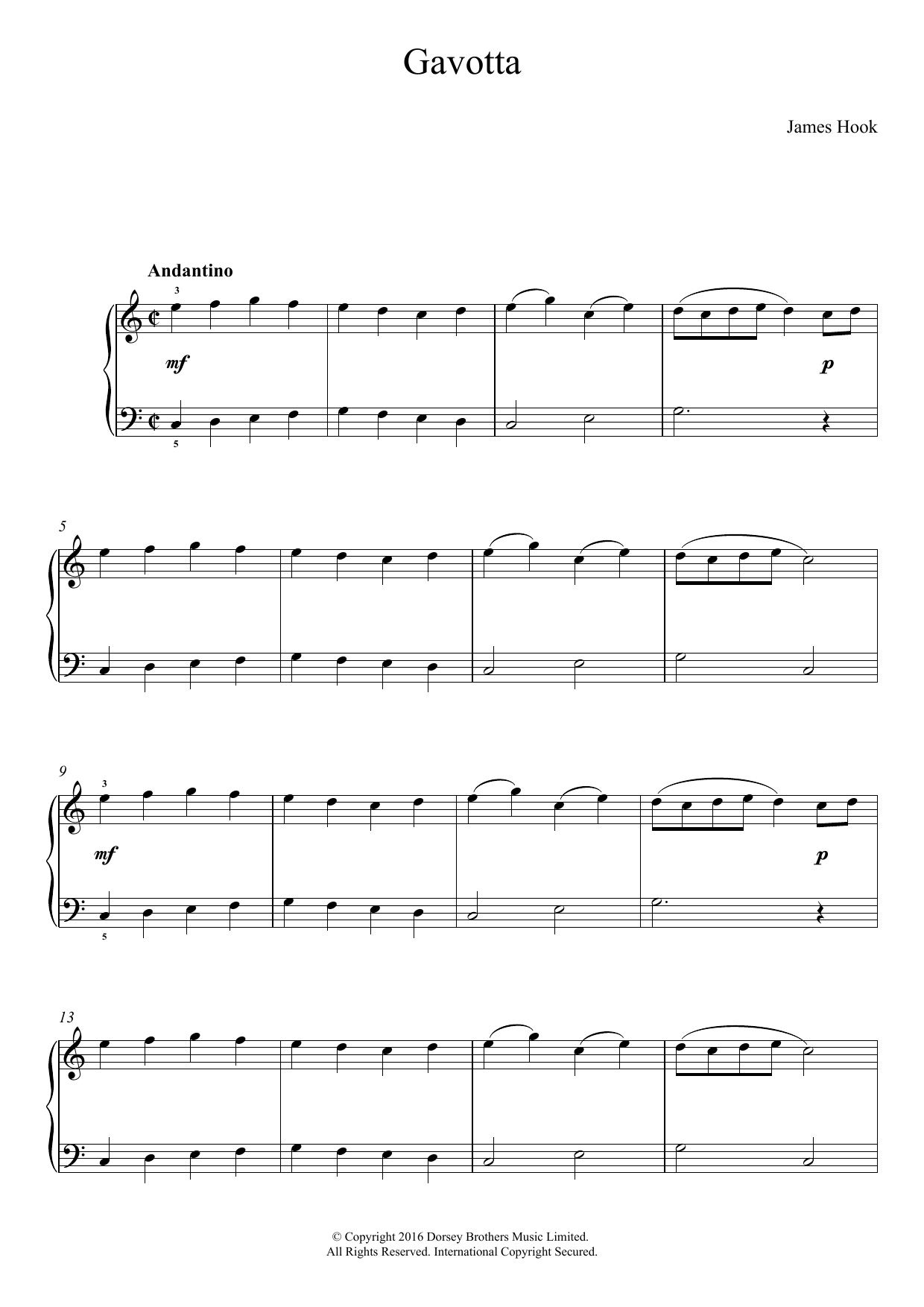 Download James Hook Gavotta Sheet Music and learn how to play Easy Piano PDF digital score in minutes