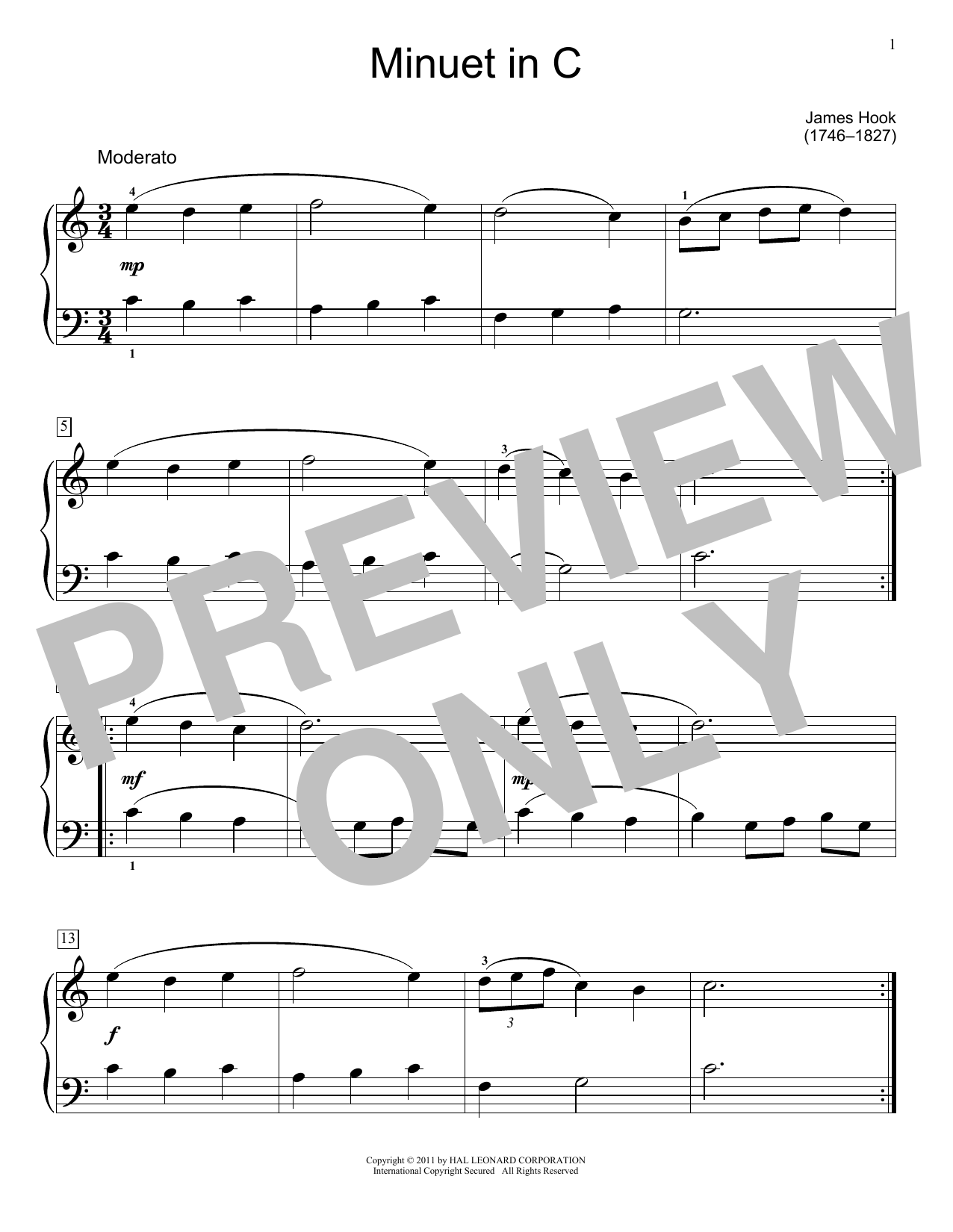 Download James Hook Minuet In C Sheet Music and learn how to play Easy Piano PDF digital score in minutes