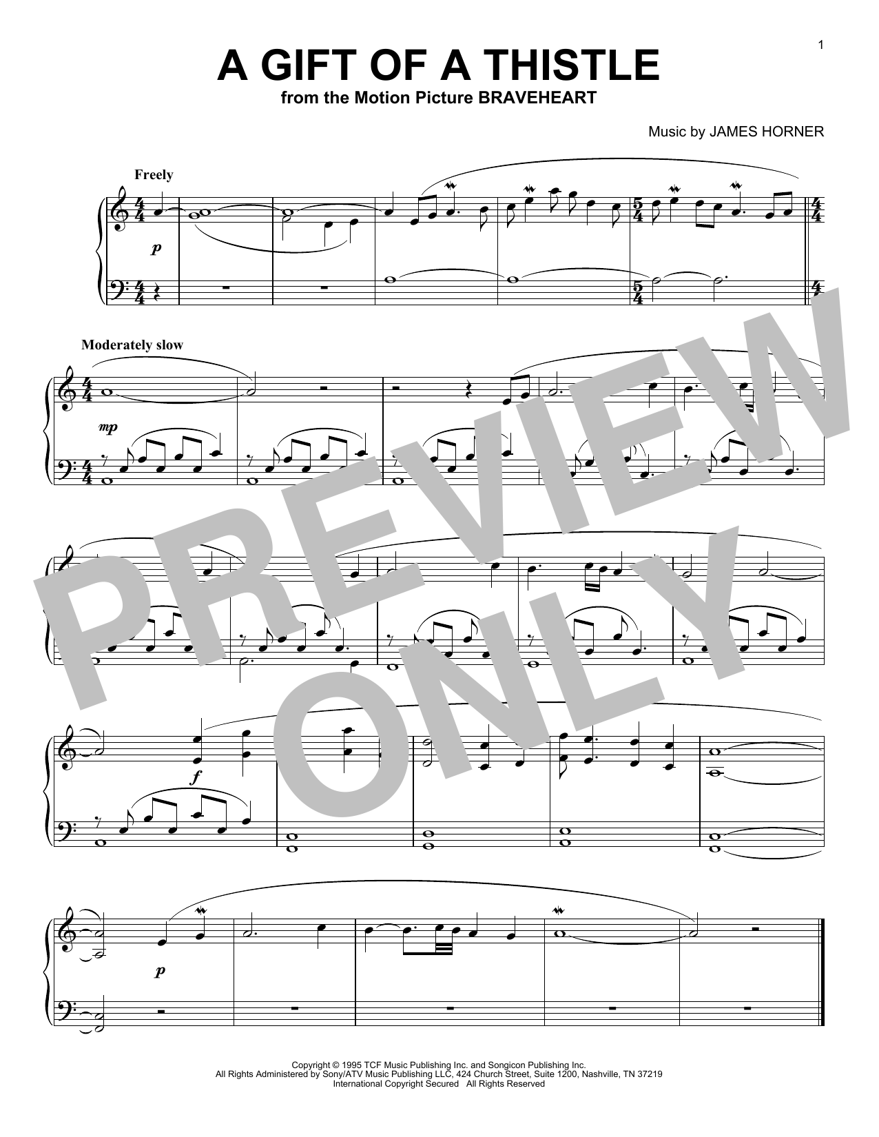 Download James Horner A Gift Of A Thistle Sheet Music and learn how to play Piano PDF digital score in minutes