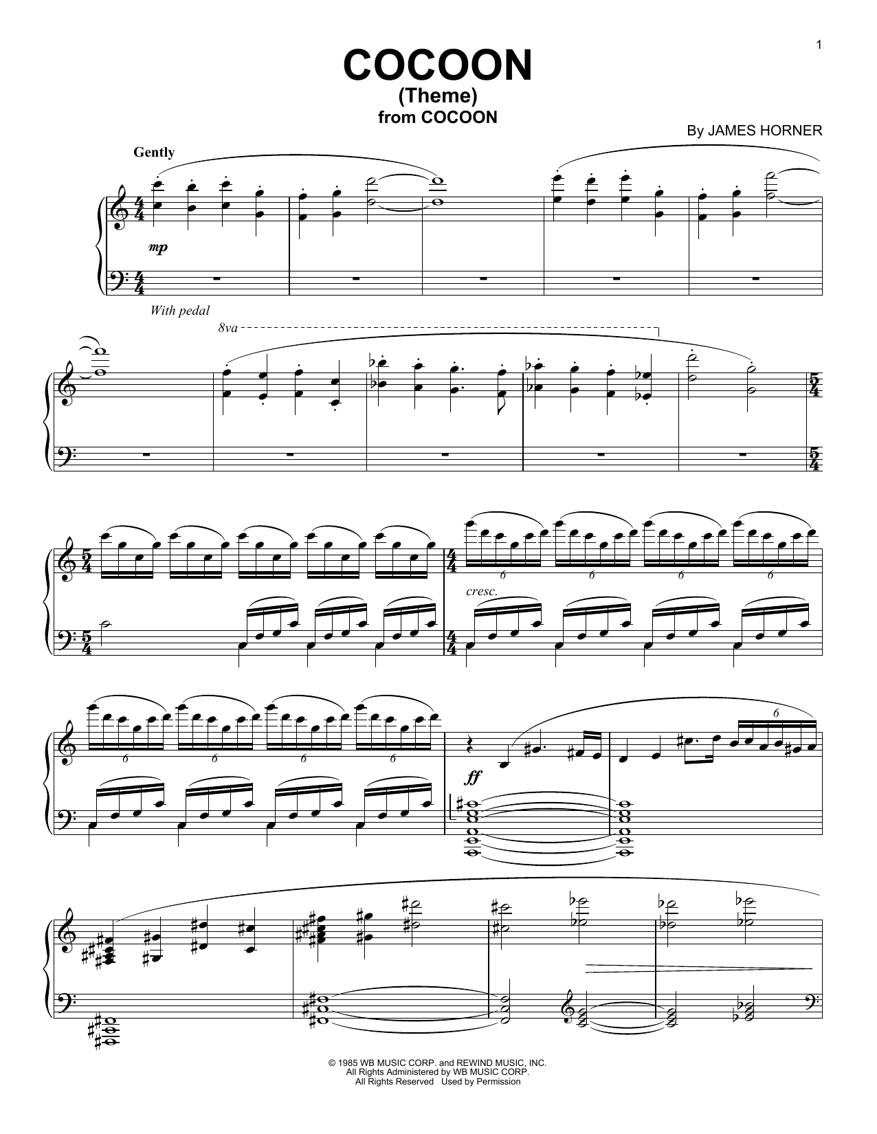 Download James Horner Cocoon (Theme) Sheet Music and learn how to play Piano PDF digital score in minutes