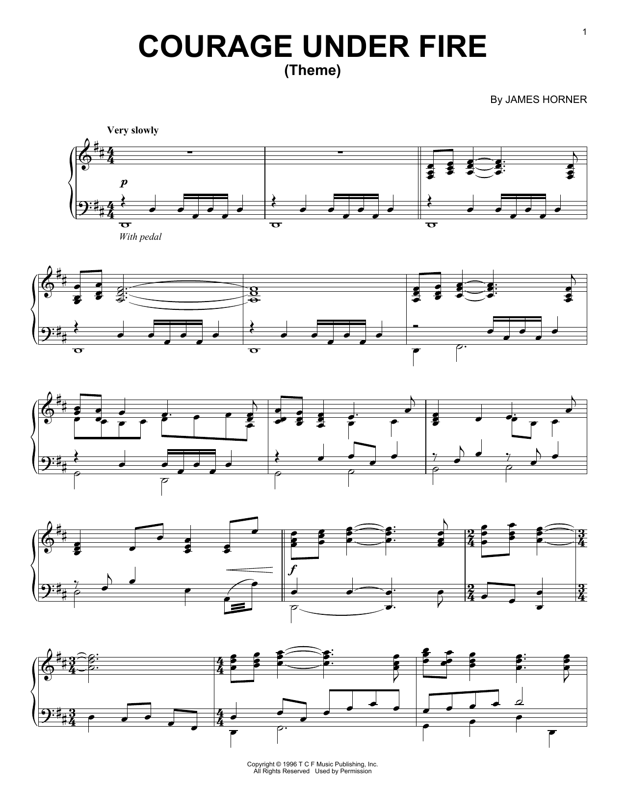 Download James Horner Courage Under Fire (Theme) Sheet Music and learn how to play Piano PDF digital score in minutes