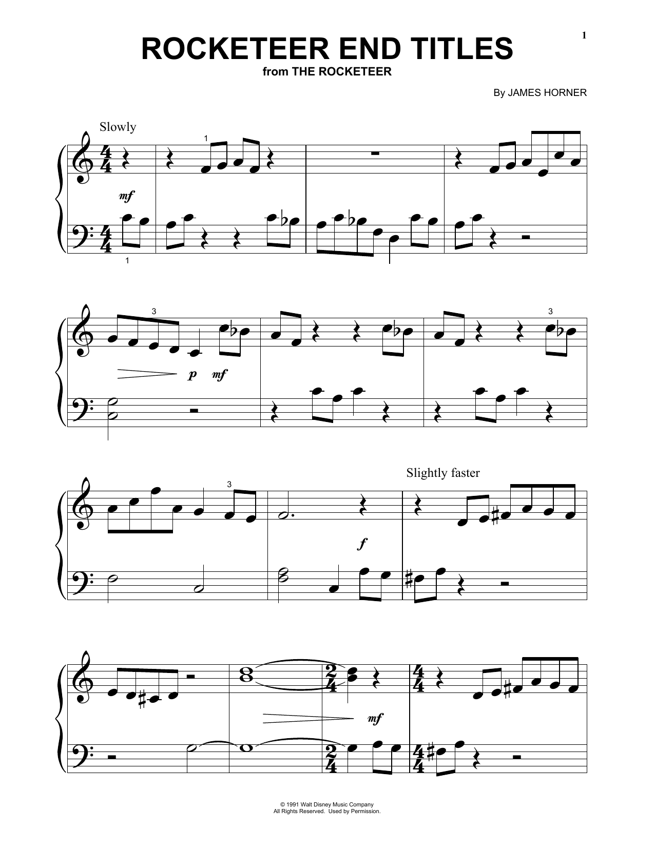 Download James Horner Rocketeer End Titles (from The Rocketeer) Sheet Music and learn how to play Big Note Piano PDF digital score in minutes