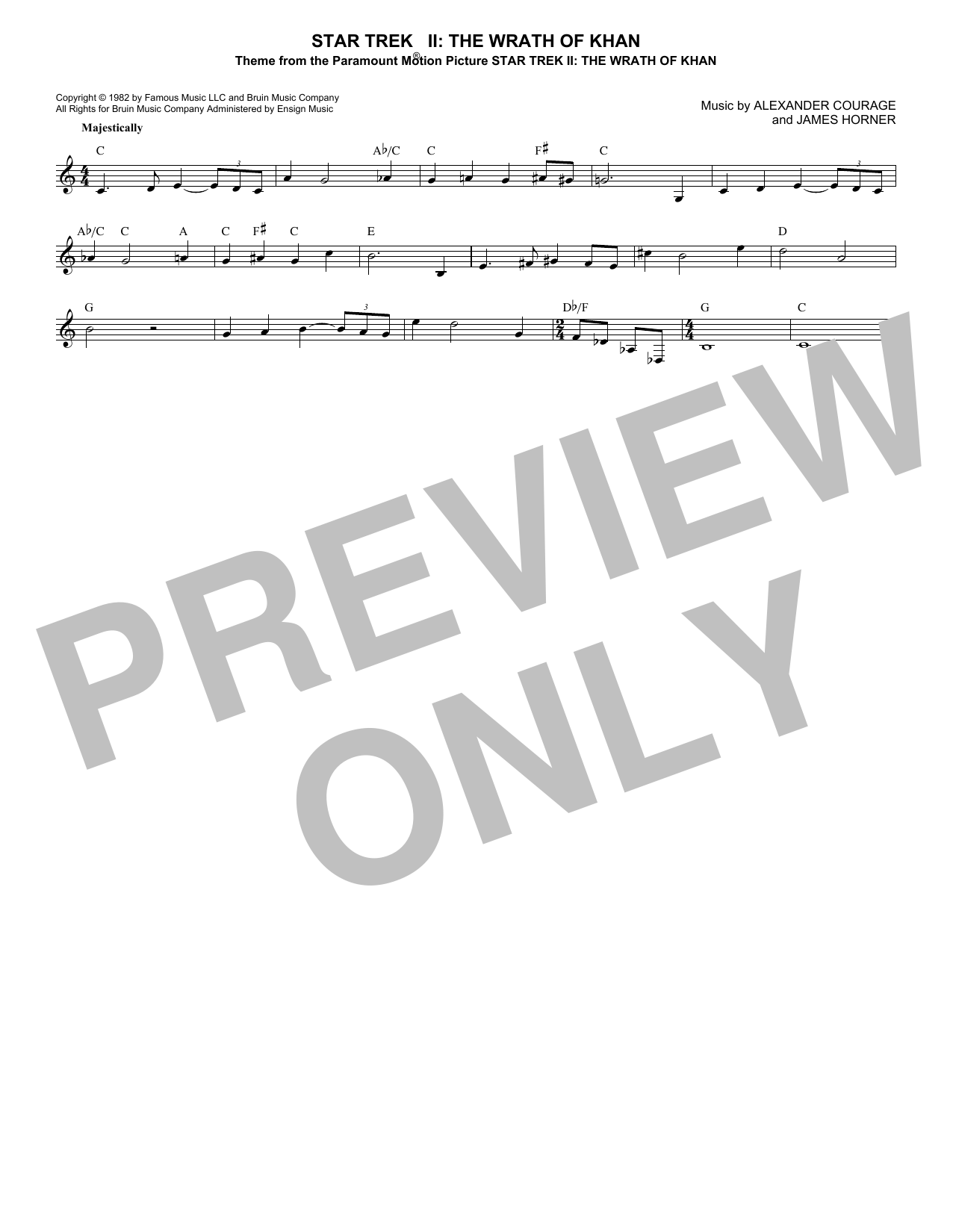 Download James Horner Star Trek II - The Wrath Of Khan Sheet Music and learn how to play Melody Line, Lyrics & Chords PDF digital score in minutes