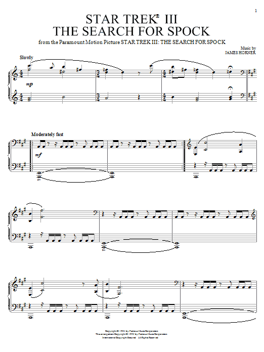 Download James Horner Star Trek(R) III - The Search For Spock Sheet Music and learn how to play Piano PDF digital score in minutes