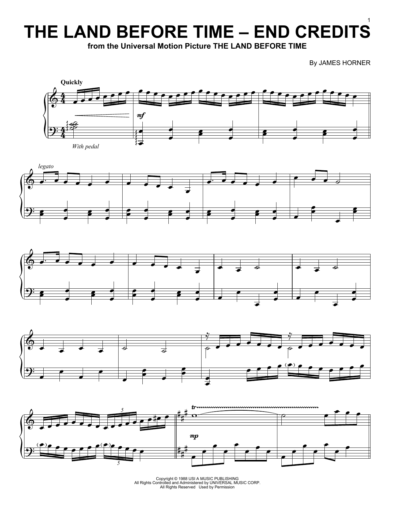 Download James Horner The Land Before Time - End Credits Sheet Music and learn how to play Piano PDF digital score in minutes